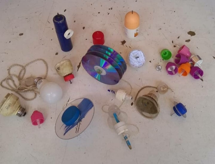Materiales desechables utilizados en la elaboración de los trompos.