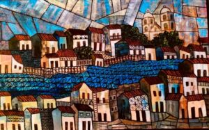 VIII Salón Nacional de Artes Plásticas "José Luis Posada". Premio Pintura Autor: Jorge Lucas Pereda Título: Pueblo con río.